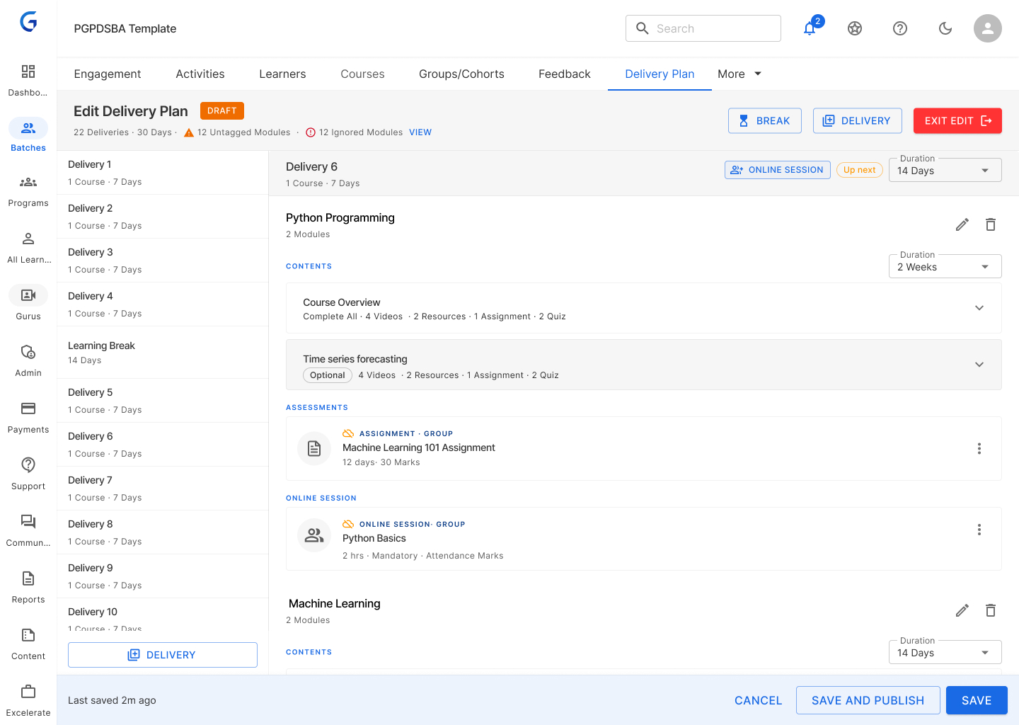 Template Delivery Planning — View 2